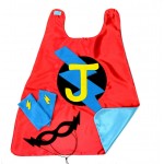 KIDS SUPERHERO Cape with PERSONALIZED Initial  - Red and Turquoise - Optional Accessories - Halloween Ready