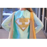 KIDS Personalized Mint and Gold Superhero Cape Set - Gold Shield - Customized Cape with INITIAL - Gold wrist bands - Basic bolt mask