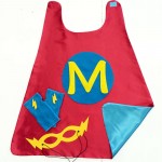 Fast Ship - Red and Turquoise  SUPER INITIAL Superhero Cape - 3 color choices - Add coordinating Fingerless Gloves and Super Hero Mask