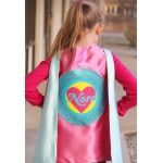 NEW - Valentines Day Ready - Pink and Mint Sparkle Girls Heart SUPERHERO CAPE with Full Name - Personalized Easter Gift - Ships Fast