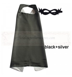 Black and Silver Reversible Kids Plain cape with mask