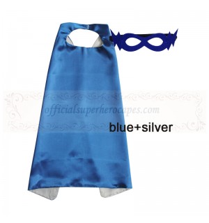 Blue and Silver Reversible Kids Plain cape with mask