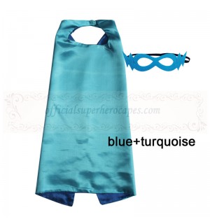 Blue and Turquoise Reversible Kids Plain cape with mask