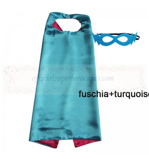 Fuschia and Turquoise Reversible Kids Plain cape with mask