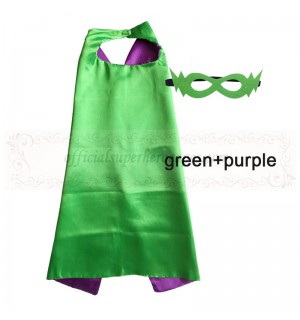 Green and Purple Reversible Kids Plain cape with mask