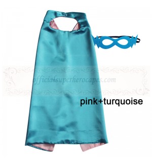 Pink and Turquoise Reversible Kids Plain cape with mask
