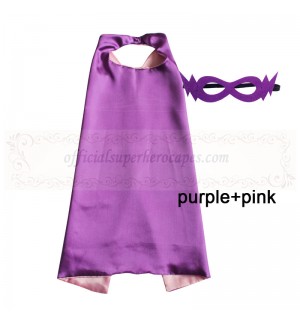 Purple and Pink Reversible Kids Plain cape with mask