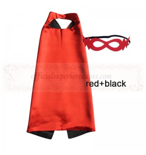 Red and Black Reversible Kids Plain cape with mask