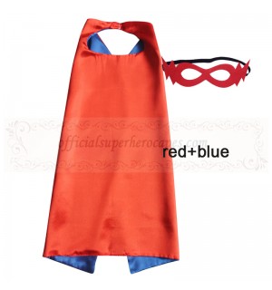 Red and Blue Reversible Kids Plain cape with mask