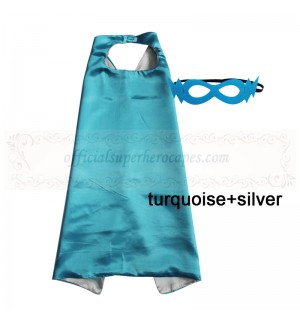 Turquoise and Silver Reversible Kids Plain cape with mask