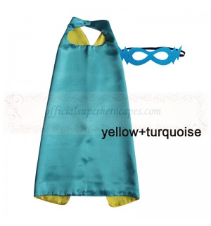 Yellow and Turquoise Reversible Kids Plain cape with mask