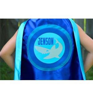 Boys PERSONALIZED SHARK SUPERHERO Cape - Customize with your childs Full Name - Personalized Shark Lover Gift for Kids - Shark Party