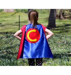Fast Shipping - CUSTOMIZED Boy or Girls Super Hero Cape double sided with Childs INITIAL - 4 color options - Superhero Gift