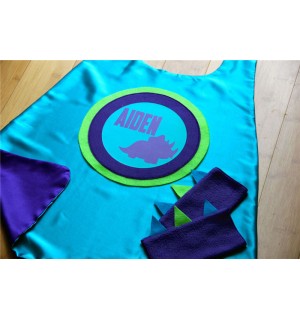 Personalized Dinosaur SUPERHERO CAPE with option to add matching dino power gloves - Full Name Dino Cape - Dinosaur party