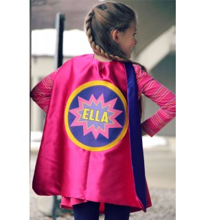 Girls Personalized SUPERHERO Cape with full NAME - POW - Includes full name in burst design - Custom Superhero Party - Fast Delivery