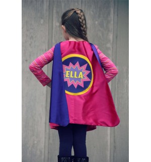 Girls Personalized SUPERHERO Cape with full NAME - POW - Includes full name in burst design - Custom Superhero Party - Fast Delivery