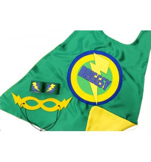 BOYS Full Name PERSONALIZED SUPERHERO Cape - Green and Yellow - Full Name or Nickname - Optional Accessories