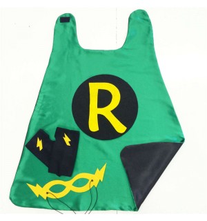 Fast Ship - Green SUPER INITIAL Superhero Cape - 3 color choices - Add optional coordinating Fingerless Gloves and Super Hero Mask - Easter