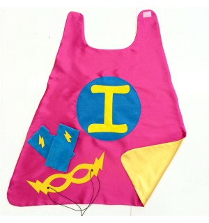 Kids Purple SUPER INITIAL Super Hero Cape - Fast shipping - Add optional coordinating Fingerless Gloves and Super Hero Mask - Easter ready