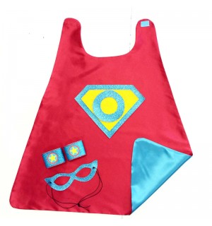 Fast Shipping - Girls CUSTOM INITIAL SHIELD Superhero Cape - optional coordinating sparkle wrist bands and Super Hero Mask