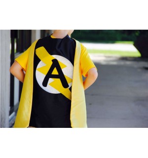 FAST Shipping - PERSONALIZED SUPERHERO cape with silver design + Custom Intial - Superhero Party - Superkidcapes Original