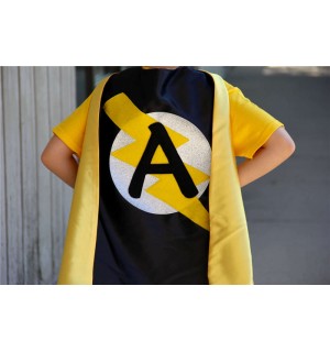 Holiday Sale - FAST Shipping - PERSONALIZED SUPERHERO cape with silver design + Custom Intial - Superhero Party - Superkidcapes Original