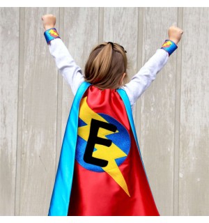FAST Shipping - PERSONALIZED SUPERHERO cape with sparkle turquoise design + Custom Intial - Superkidcapes - Halloween Ready