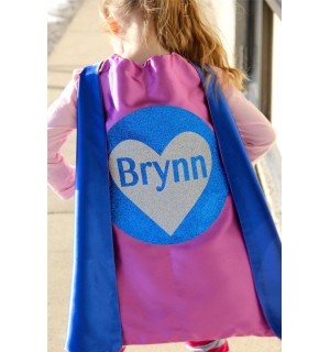 GIRLS Personalized SPARKLE HEART Superhero Cape - Full Name Hero Cape - Fast shipping - Girls Birthday - Valentines Day Ready