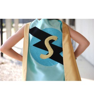 Mint and gold Personalized Sparkle Superhero Cape with custom initial - Ships fast - sparkle design - girl birthday gift
