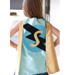 Mint and gold Personalized Sparkle Superhero Cape with custom initial - Ships fast - sparkle design - girl birthday gift