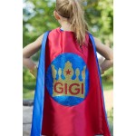 Girls PERSONALIZED Full NAME SPARKLE Crown Super Hero Cape - Halloween Ready - Girls Red and blue cape - Superhero Party