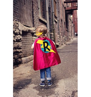 Fast Shipping - Kids Red and Turquoise Personalized Superhero Cape with custom INITIAL - Easy Halloween Costume - Personalized Birthday Gift