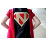 Personalized SUPERHERO CAPE with Custom Gold Shield - Fast Delivery - Personalized Initial - Kid Costume - Kids Superhero Party