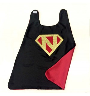 Personalized SUPERHERO CAPE with Custom Gold Shield - Fast Delivery - Personalized Initial - Kid Costume - Kids Superhero Party