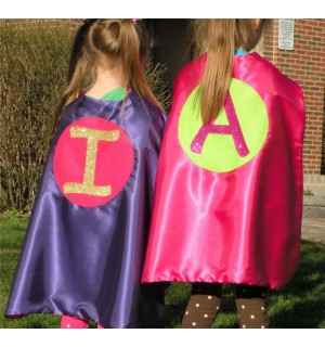 Superhero Cape - Sparkle Girls Cape - double sided with Personalized initial - Girl personalized gift