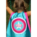 Girls FULL NAME Customized Girls Star Cape Superhero Costume - Turquoise and Pink Cape - Ships Fast - Halloween Ready