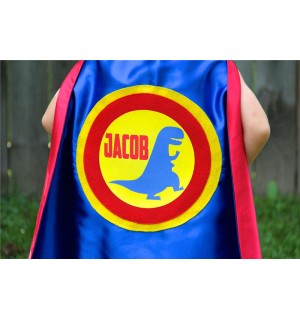 As seen on Cool Mom Picks - NEW Personalized Full Name Dinosaur SUPERHERO CAPE + 1 pair coordinating dino arm bands - Customized dino gift